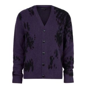 John Varvatos Star USA Alger Cardigan Large Wool Alpaca Abstract Knit Sweater